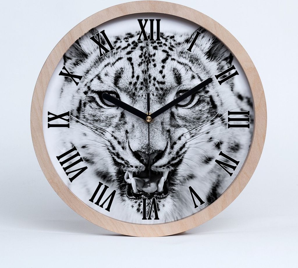 Holzuhr 25fi cm wanduhr - schwarze Spitzen - Schneeleopard
