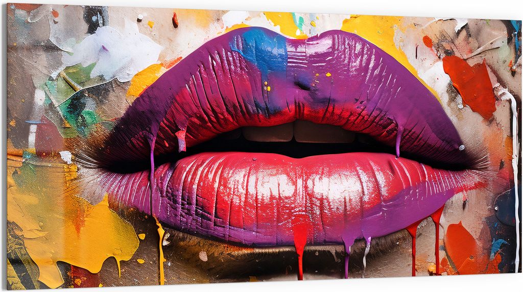 DEQORI Glasbild Acryl 100x50 cm 'Bunte Kussspuren' Wandbild Bild modern Deko