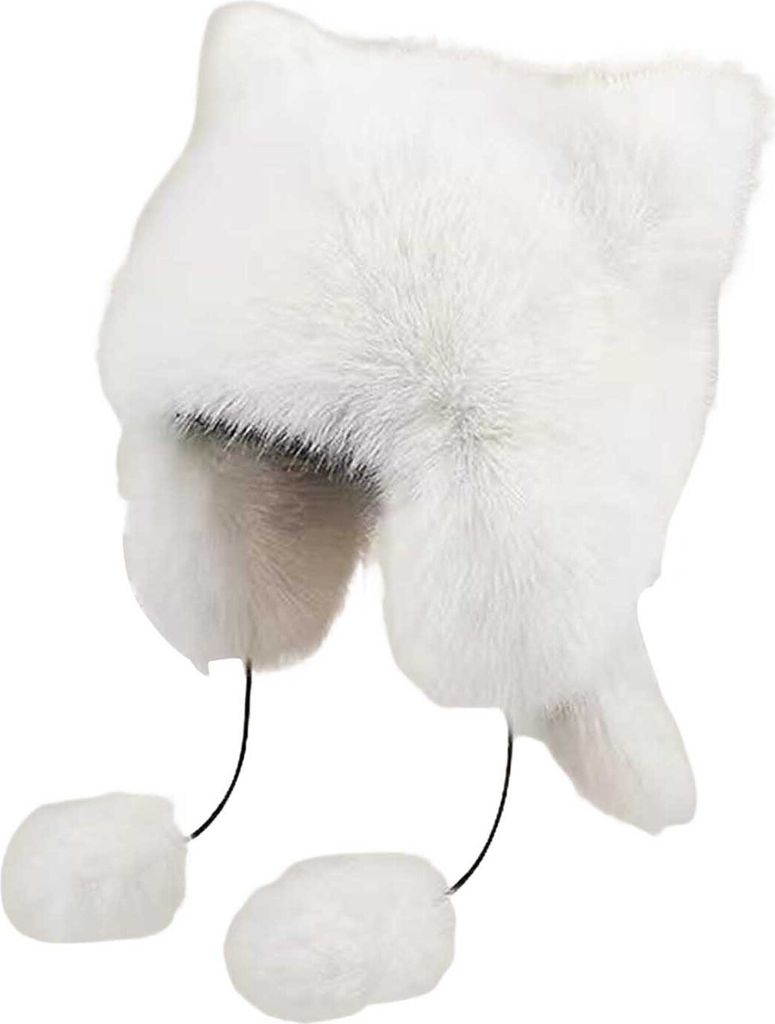 Wintermütze für Damen, dicker Kunstpelz, Ohren- und Schwanzdekor, Cartoon-Waschbär, einfarbig, Ohrenschutz, winddicht, Lei Feng-Kappe zum Skifah...