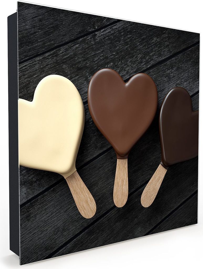 Nachbildung-Schlüsselkasten, Magnetpinnwand und Memoboard mit Glasfront Motiv Schokoladeneis in Herzform