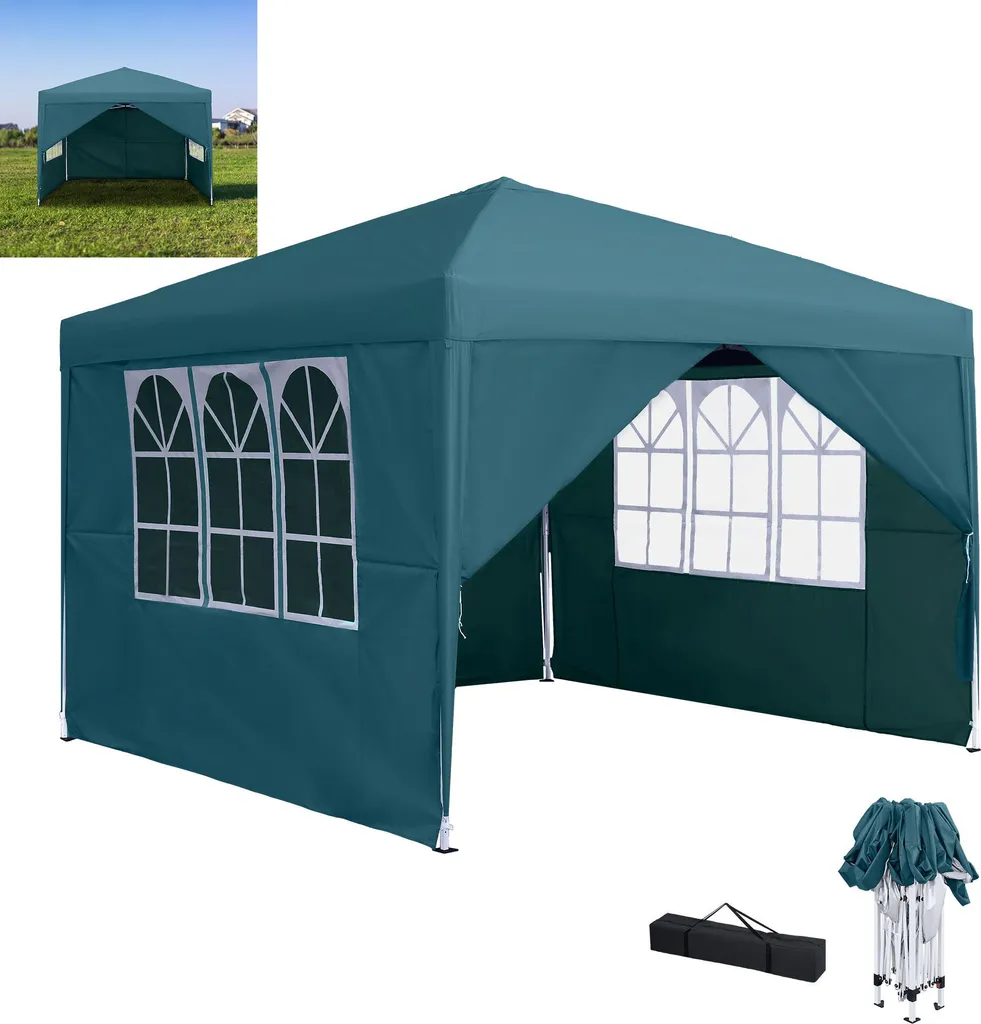 Barnum pour Mariage et Fête en Plein Air 2,5x2,5m Vert avec Parois