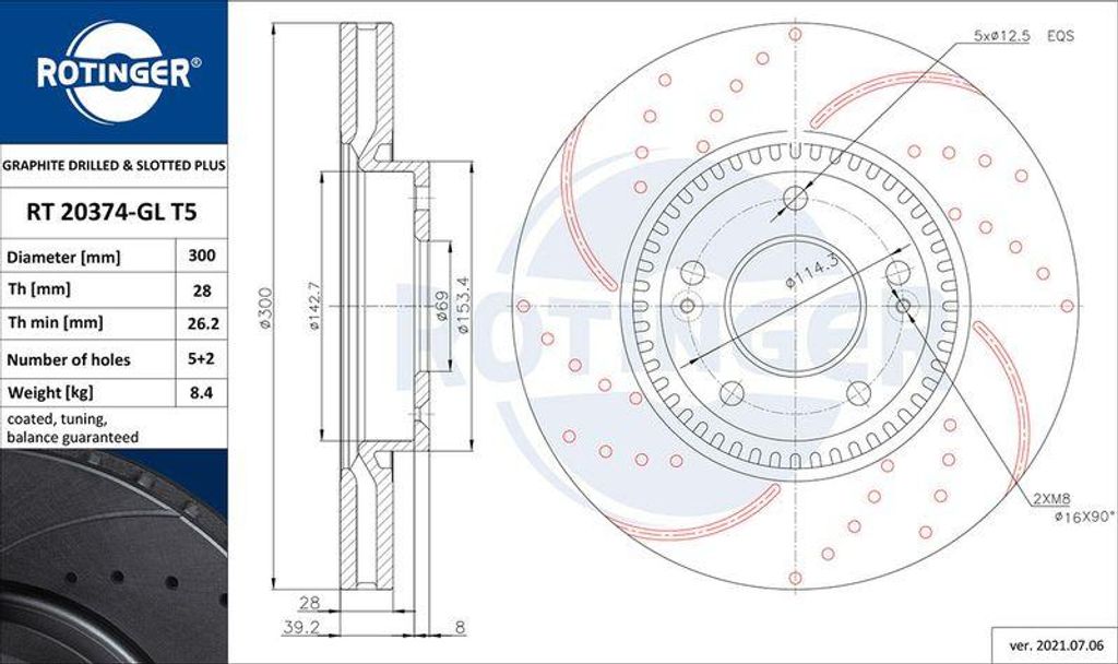 ROTINGER RT 20374-GL T5 Bremsscheibe OE 517122Y000 kompatibel mit Sportage, Optima, Carens, Tucson, Sonata, iX35, i40