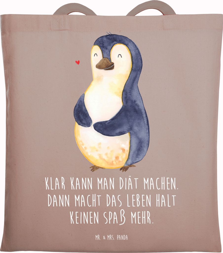 Mr. & Mrs. Panda Shopping Tasche Pinguin Diät - Braun Pastell - Geschenk, Motivation, Jutebeutel, Abnehmen, Tote Bag, Beutel, Einkaufstasche, Lapt...
