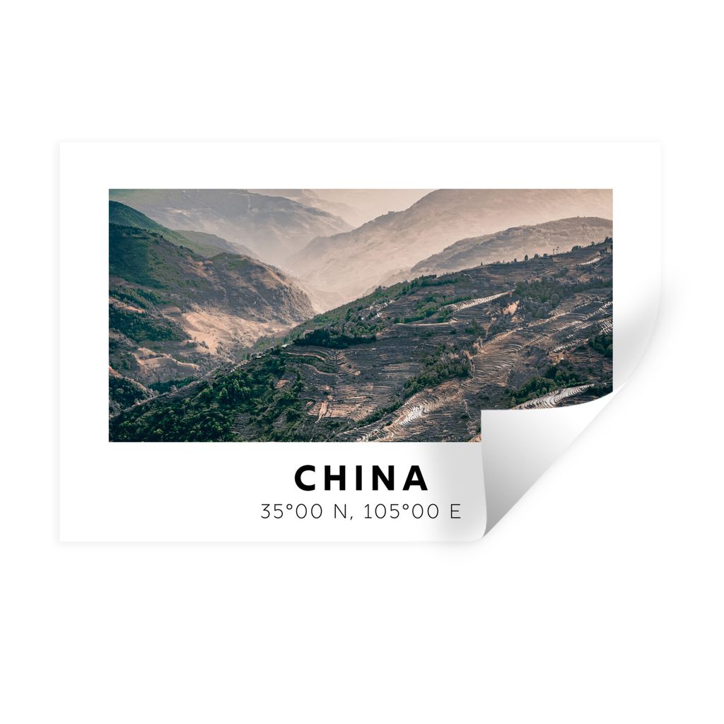 MuchoWow Wandtattoo Wandsticker Wandaufkleber China - Berge - Asien 60x40 cm Selbstklebend und Repositionierbar - Wierderverwendbar - Selbstklebend