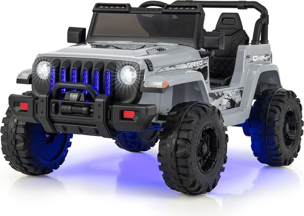 COSTWAY Elektroauto, 12V Kinderauto Elektro mit 2,4G-Fernbedienung, MP3 & Musik, Hupe & Scheinwerfer, 2,6-6 km/h, Elektro Auto für Kinder 3+, Grau