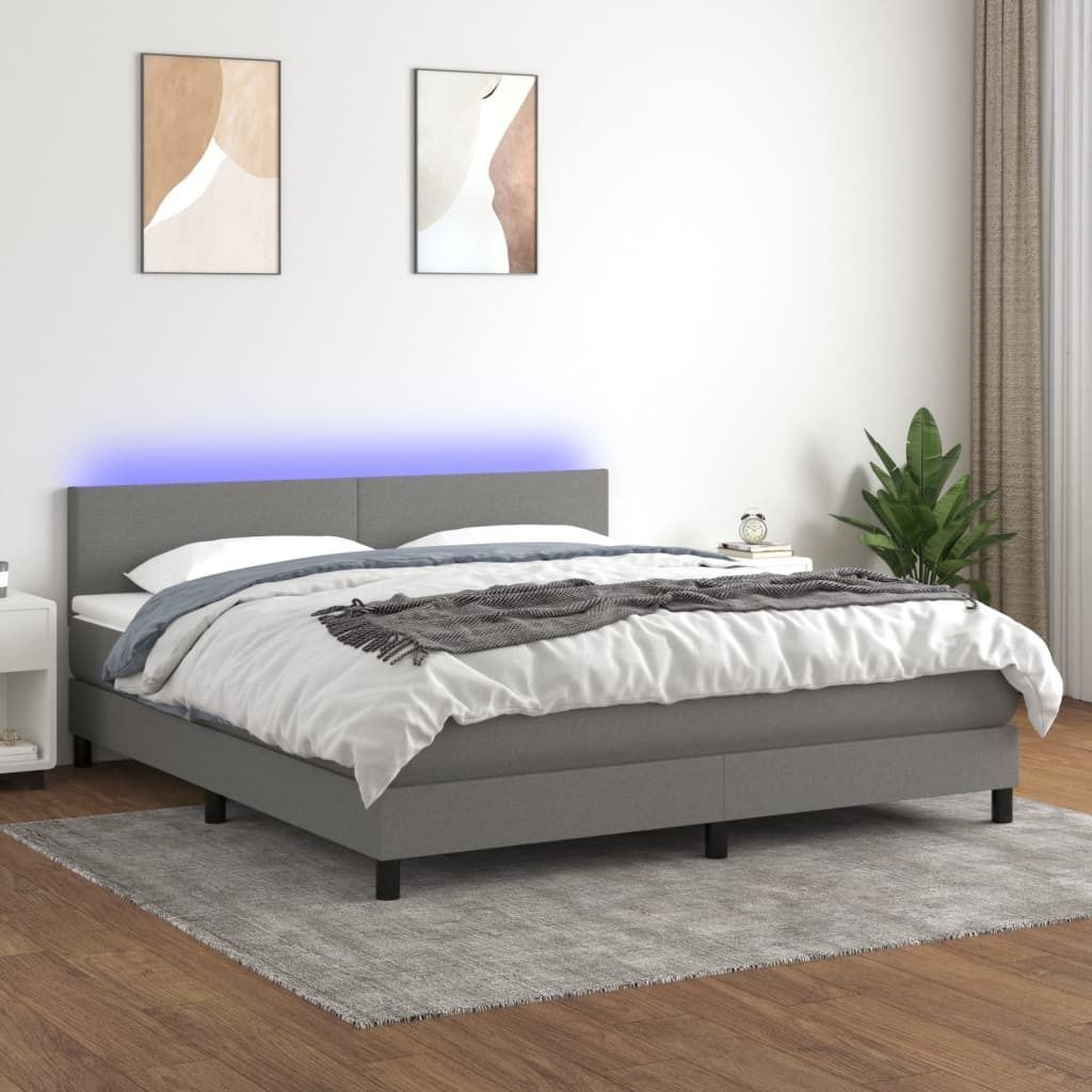 Maison Exclusive - Boxspringbett mit Matratze & LED Dunkelgrau 180x200 cm Stoff