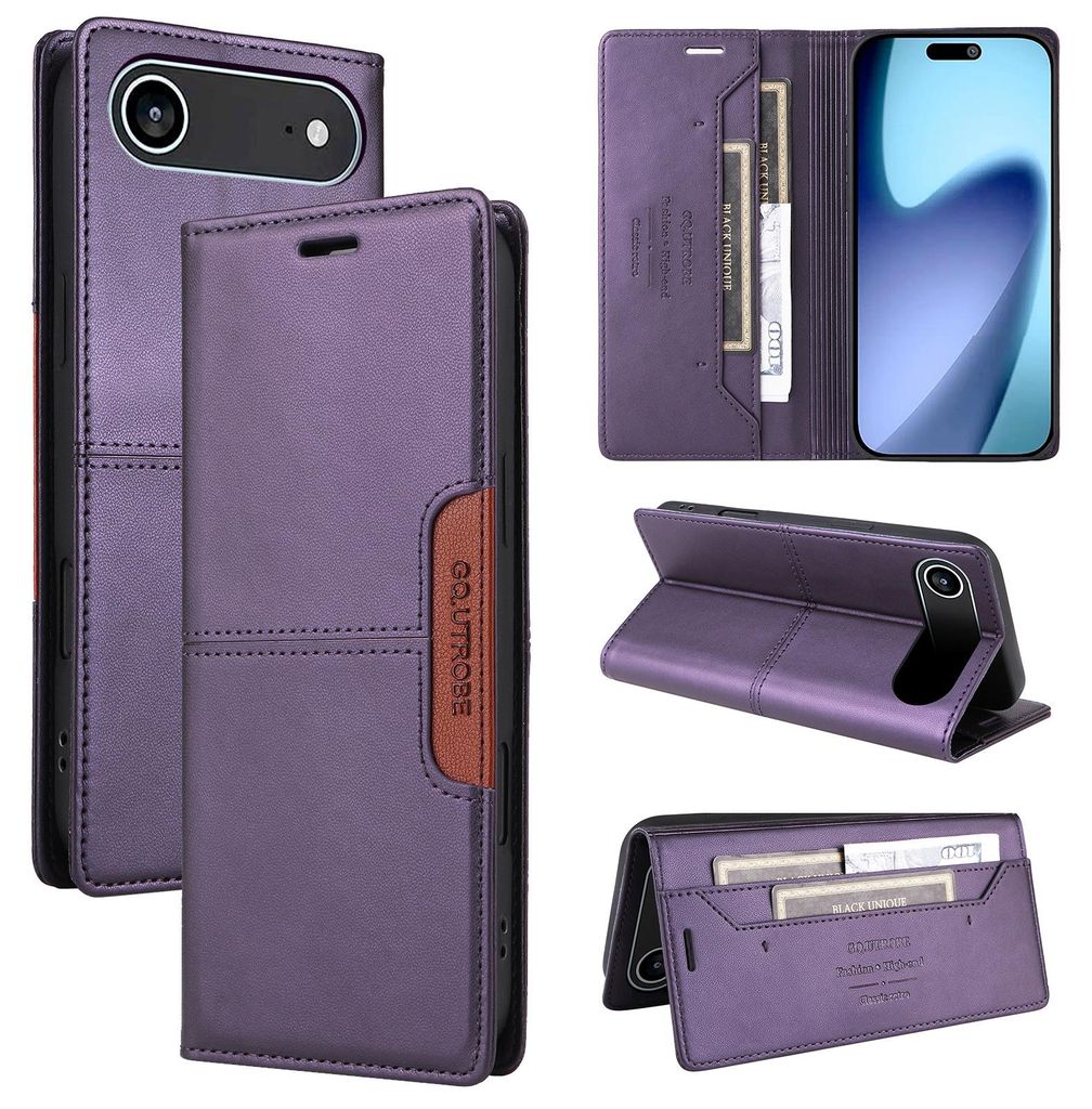 Handyhülle für iPhone Air Hülle, Leder Flip Wallet Kartenfach Stand Schutzhülle Lila