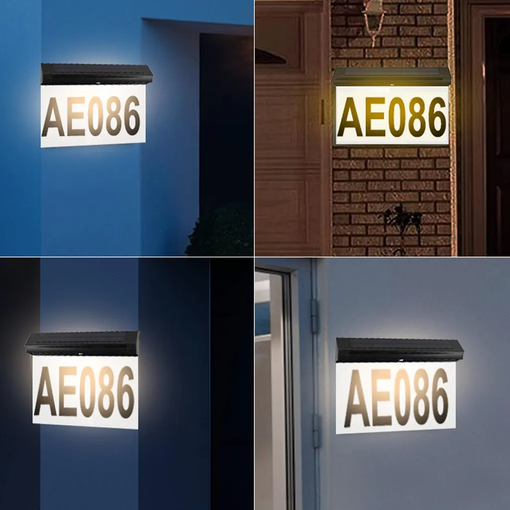 Plaque de numéro de maison solaire étanche avec éclairage LED mural