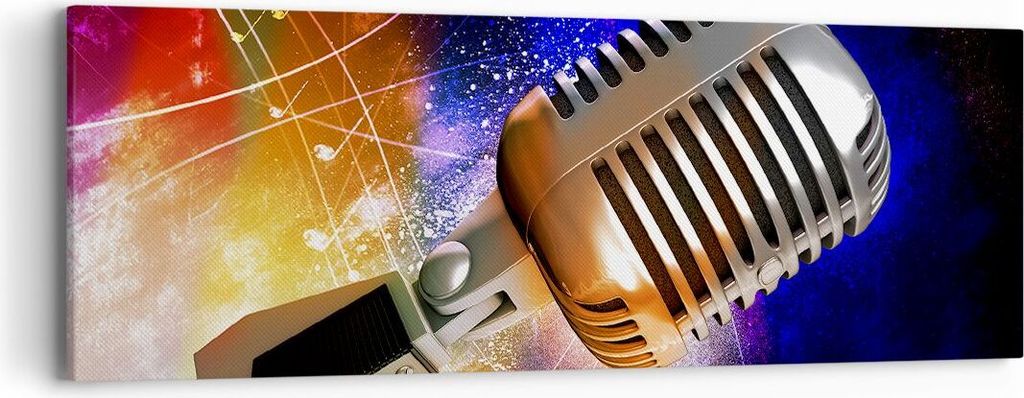 Bild auf Leinwand - Leinwandbild - Mikrofon Musik Sänger - 90x30cm - Wand Bild - Wanddeko - Leinwanddruck - Bilder - Kunstdruck - Wanddekoration -...