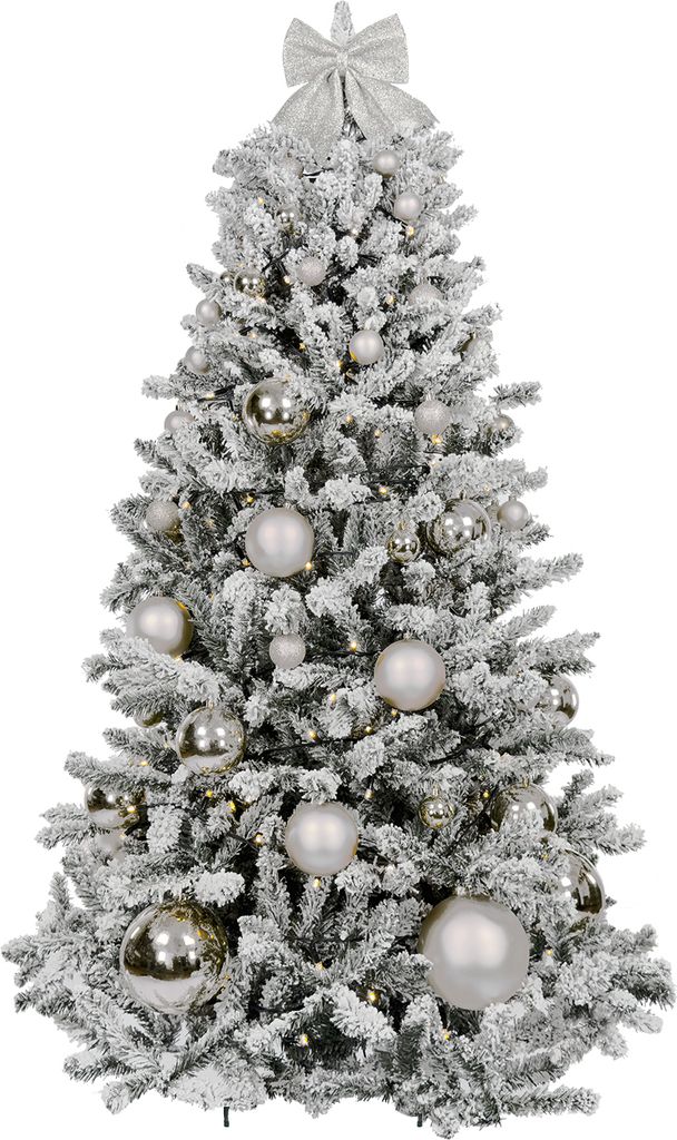 Geschmückter künstlicher Weihnachtsbaum mit 85 Ornamenten SILVER CHRISTMAS 240 cm Baum mit Ständer und Weihnachtsornamenten