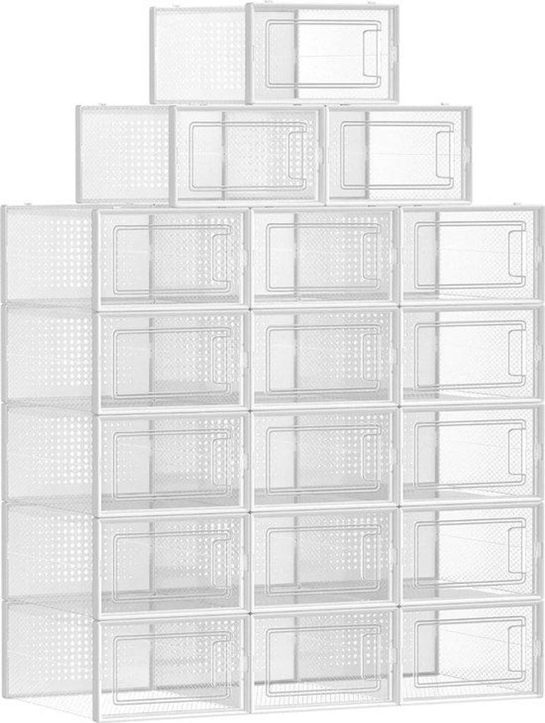 Schuhboxen Set 18, transparent weiß, stapelbar, Größe 42