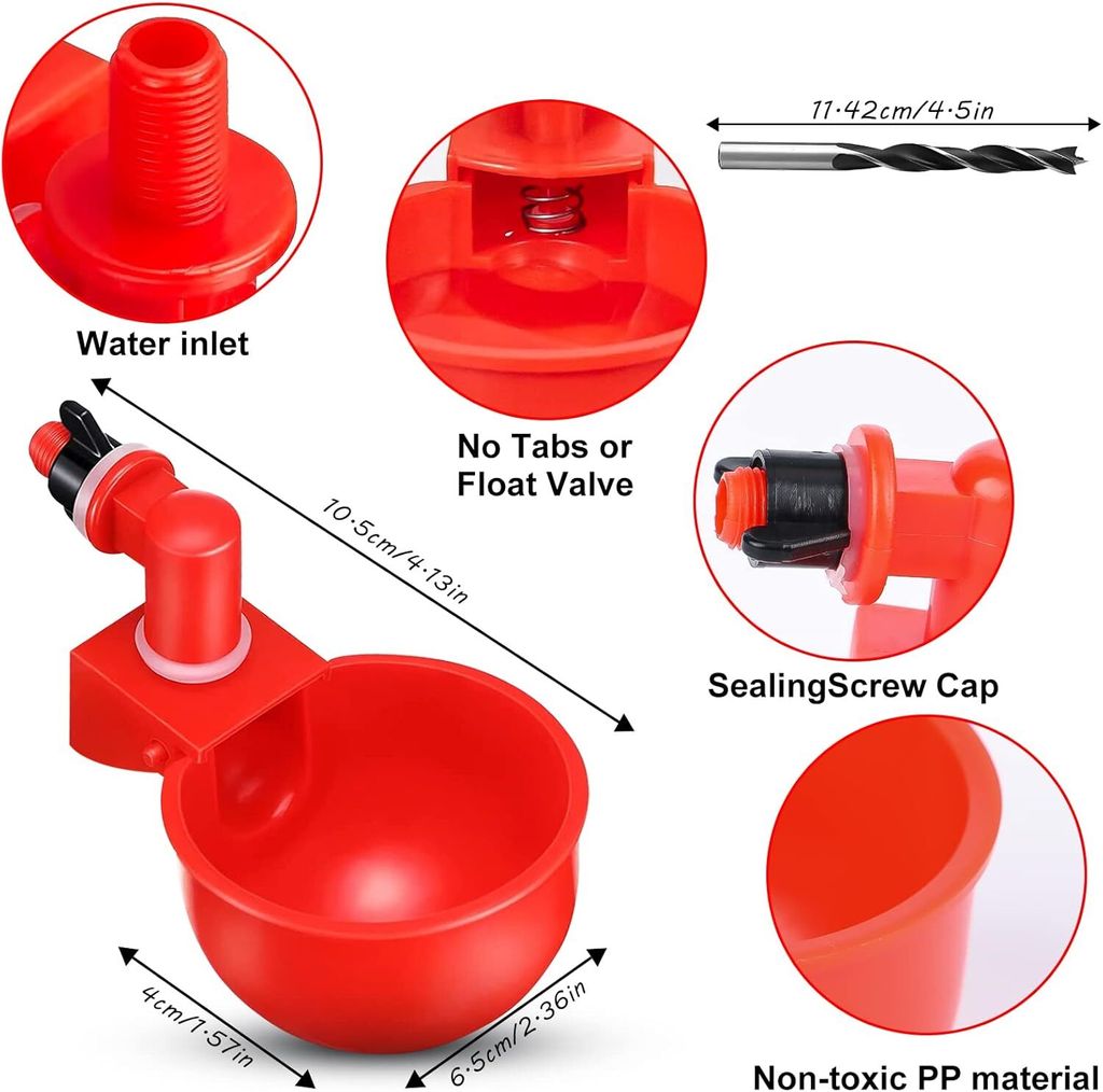 ZenxyHoC Hühnerwasserbecher – 6 Stück, Automatische Geflügeltränke, DIY Für Eimer & PVC-Rohre