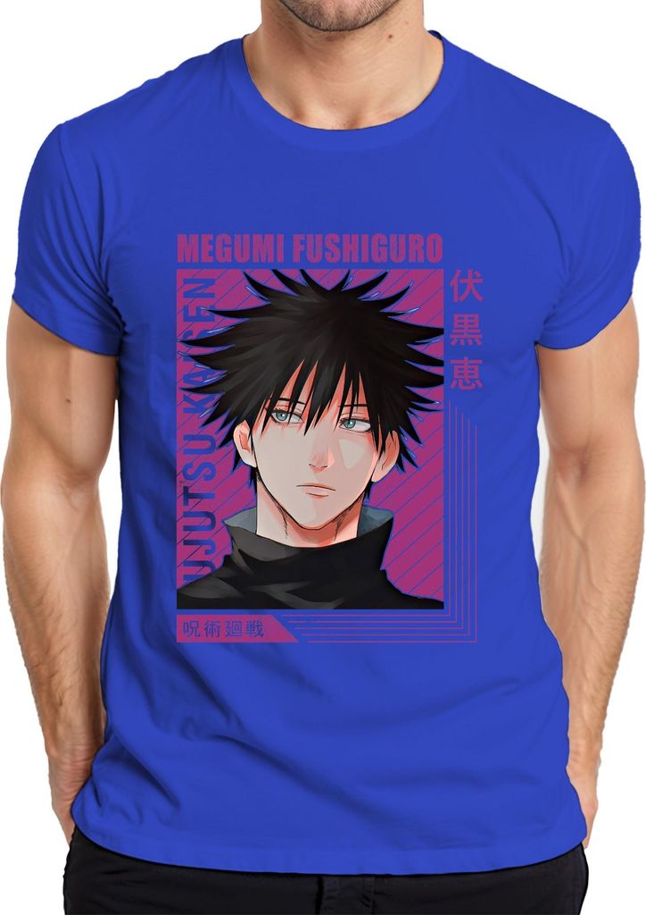 Megumi Fushiguro Jujutsu Kaisen Anime Fan Geschenk Manga Retro Herren T-Shirt, Blau, XL