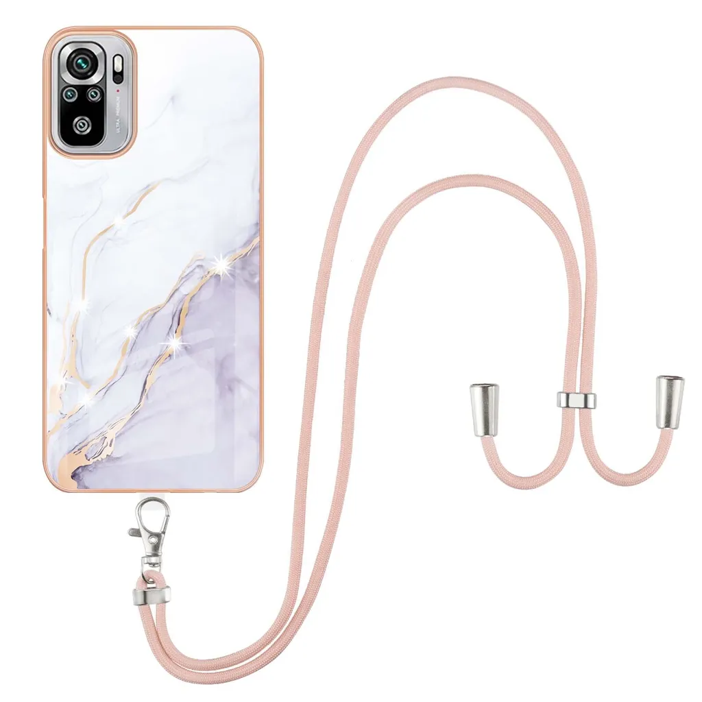 Custodia con cinturino per Xiaomi Redmi Note 10 4G / Note 10S, paraurti in TPU morbido, custodia protettiva, con cinturino regolabile Bianco