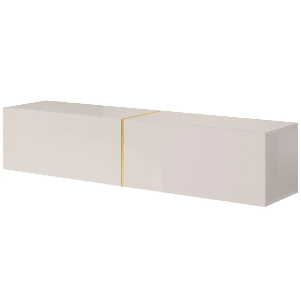 Meuble TV 140 cm pour salon moderne BISIRA, rangement discret taupe