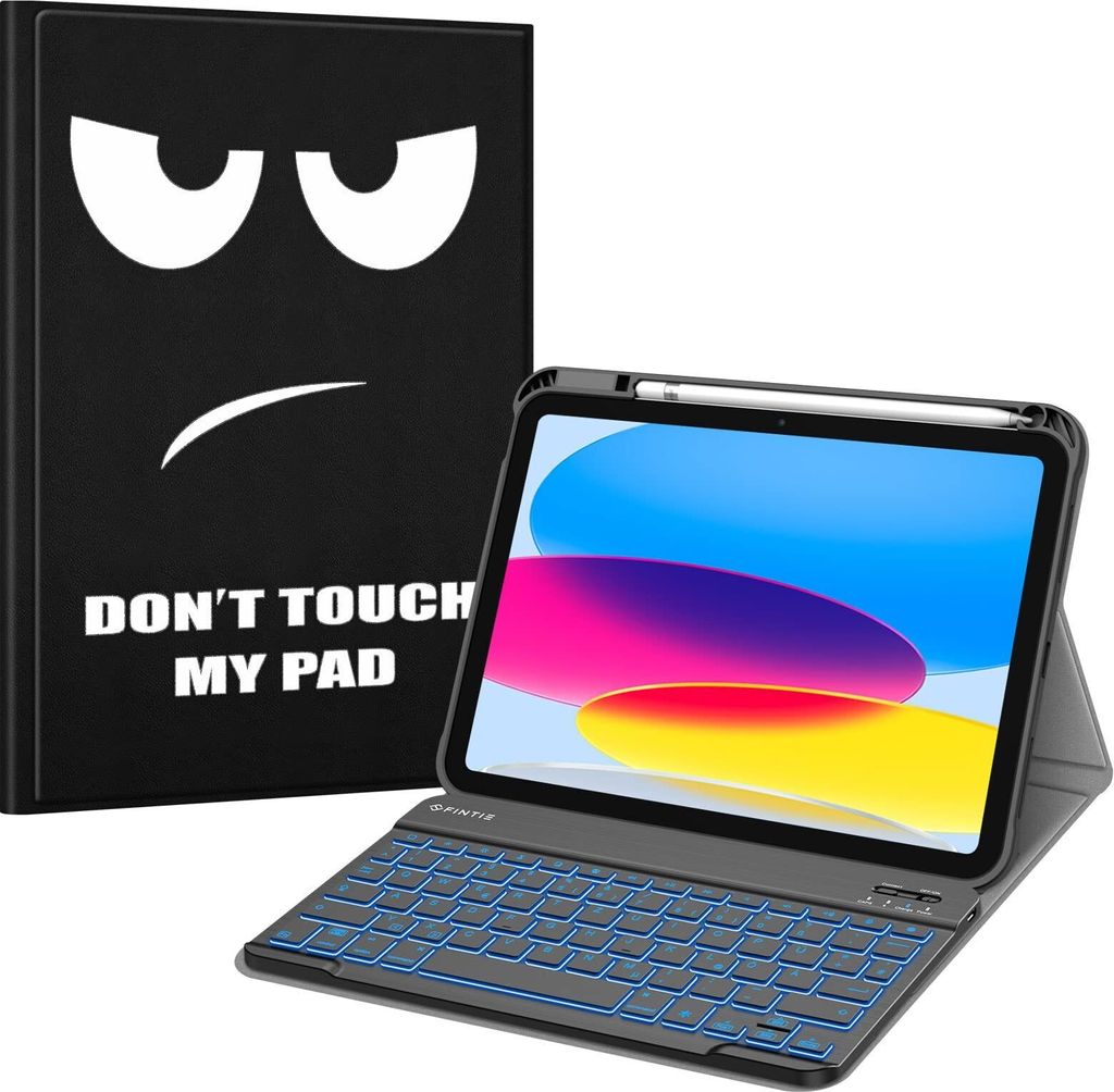 Fintie Hülle mit Tastatur für iPad 11 Generation 2025 11 Zoll, iPad 10 Generation 2022 10.9 Zoll, 7-farbig Beleuchteter Magnetischer Abnehmbarer ...
