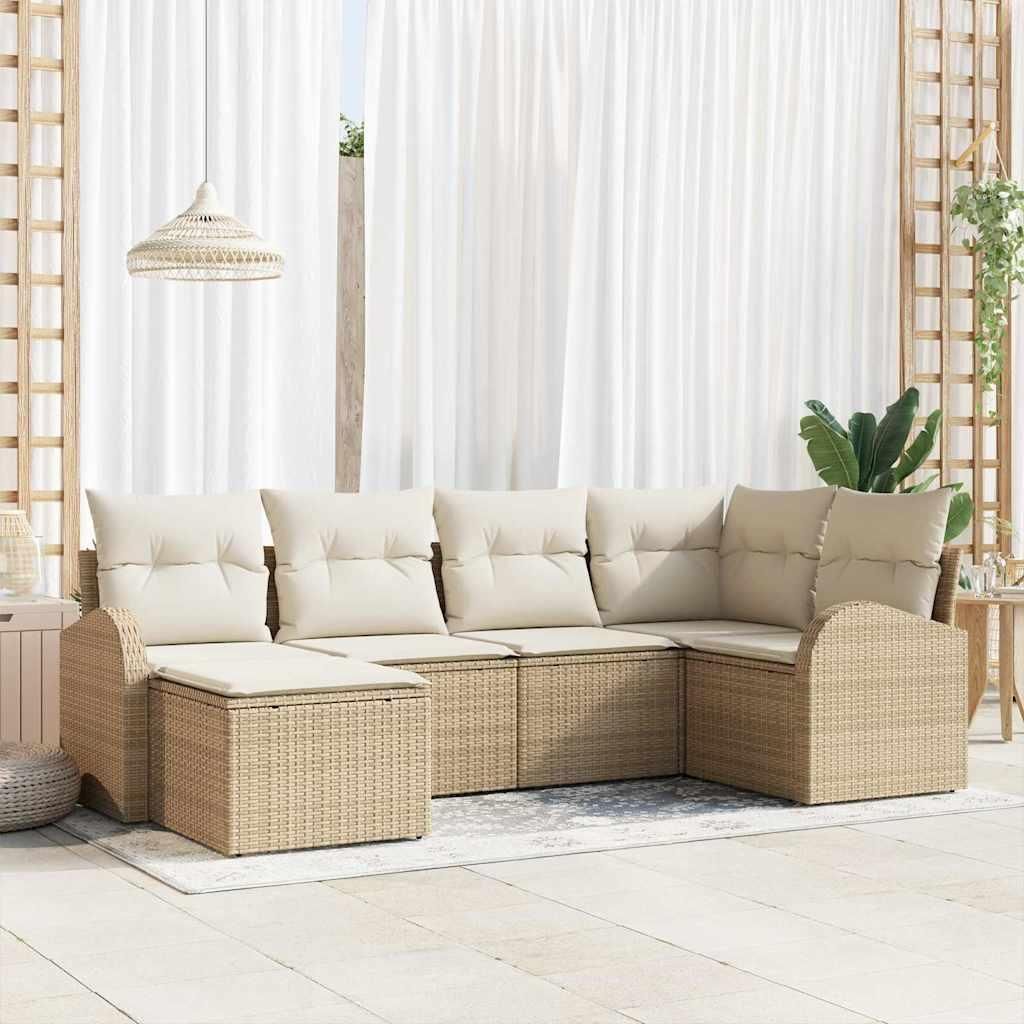 Maison Exclusive - Sofa Set mit Kissen 6 pcs Beige und Weiß Poly-Rattan