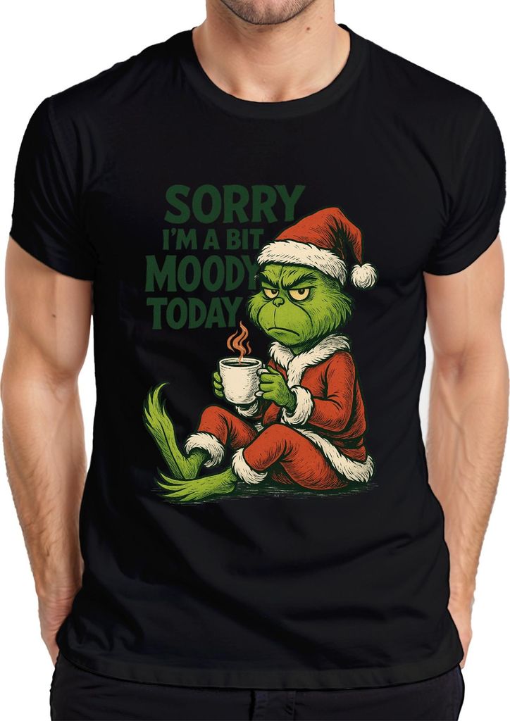 Grinch Weihnachten Sorry I'm a bit moody Kaffee lustig Vintage Herren T-Shirt, Schwarz, S