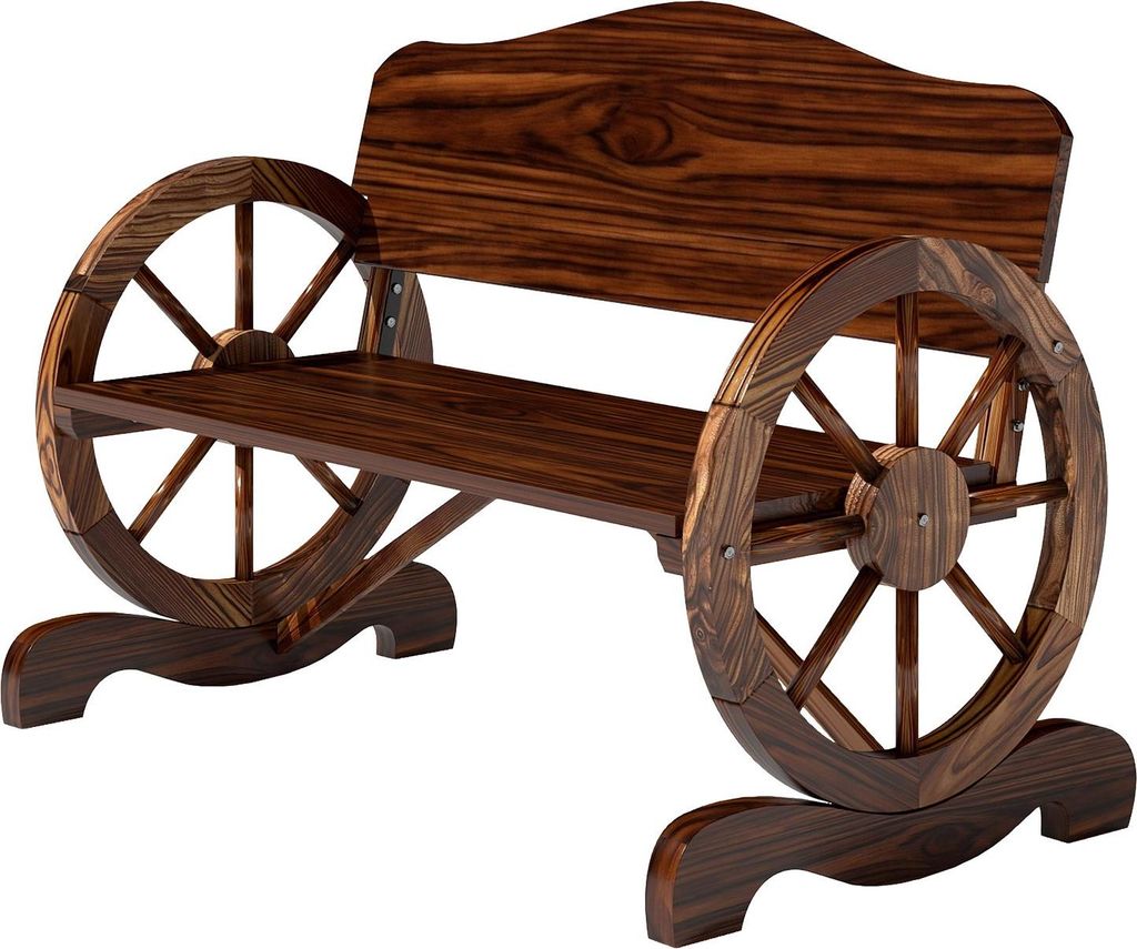 Gartenbank Holz, 2-Sitzer Sitzbank mit Rücken- und Armlehnen, Holzbank im Rädernform, wetterfest Parkbank 240kg belastbar, Balkonbank für Balkon...