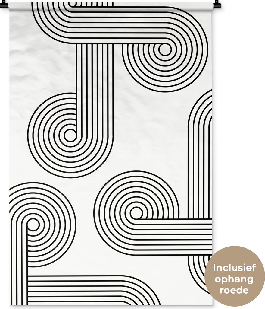 MuchoWow Wandteppich Wandbehang Kunst - Schwarz - Weiß - Abstrakt 90x135 cm Tapisserie Dekoration Wandtuch - Baumwolle - Wandskulptur