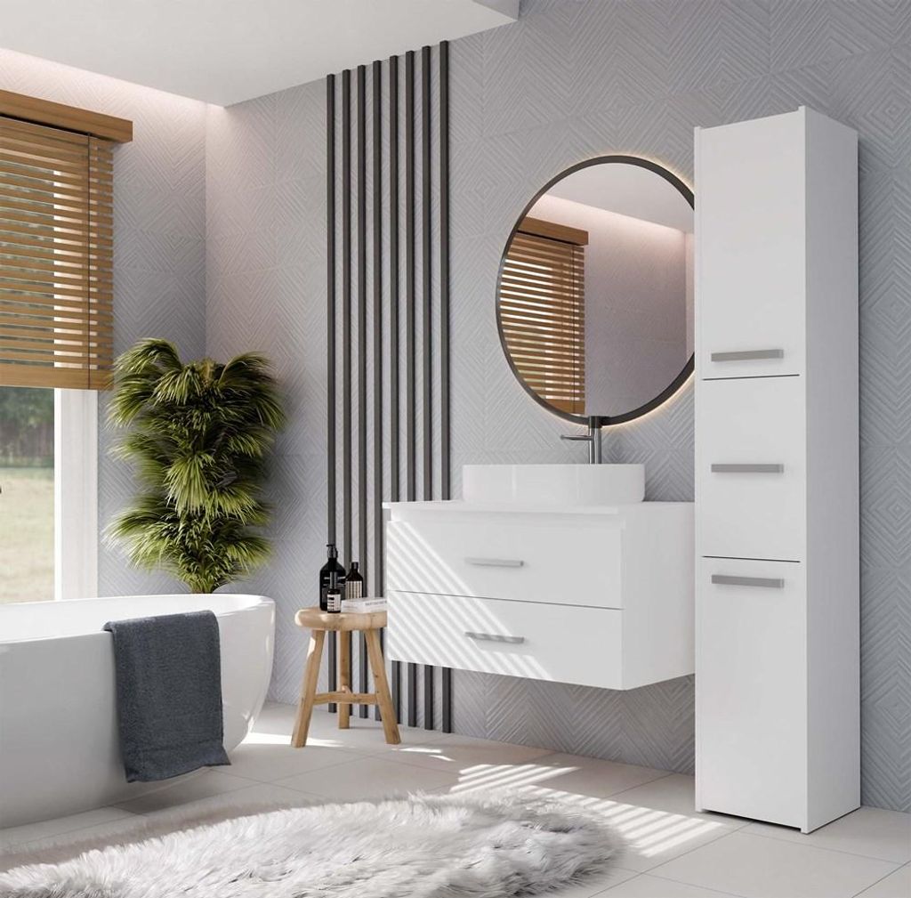 NEL 80 Badezimmerschrank mit Waschbecken, WEISS, Hängend, 2