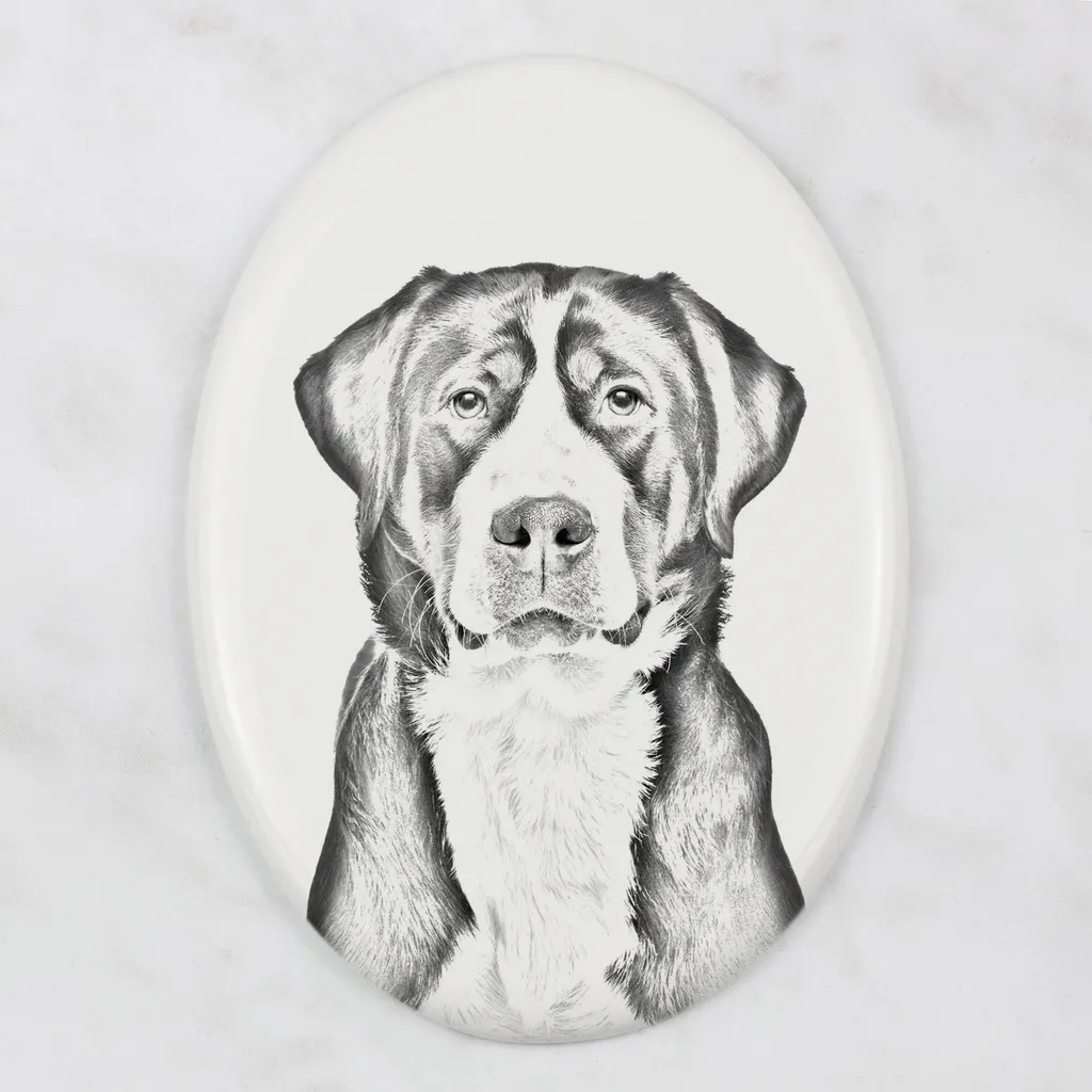 Grande cane da pastore svizzero - targa commemorativa con immagine del cane, lapide con stampa, targa ovale personalizzata del marchio Art-Dog - 3