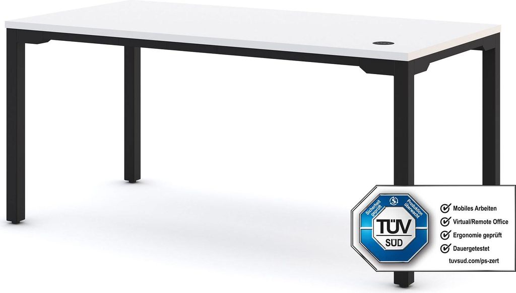 ASSMANN Höhenverstellbarer Schreibtisch Piacetta Weiß Schwarz, 200x80cm, Memoryfunktion, 4-fach-Motorik