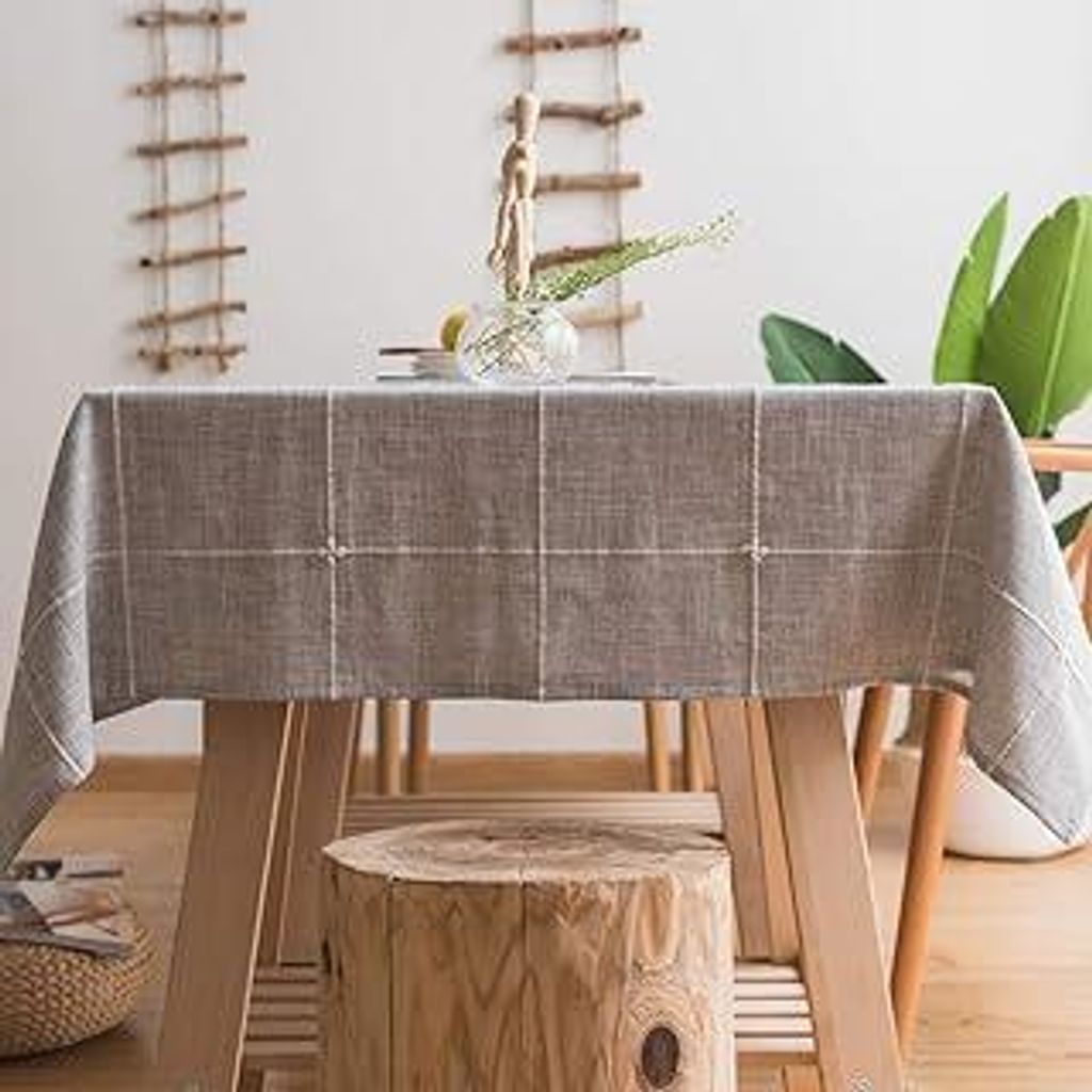 Leinen Tischdecke Baumwolle Grau 135x135cm, Leinenoptik Tischdecken Abwaschbar Grau Table Cloth Boho Tischdecke Quadratisch für Küchentisch, Outd...