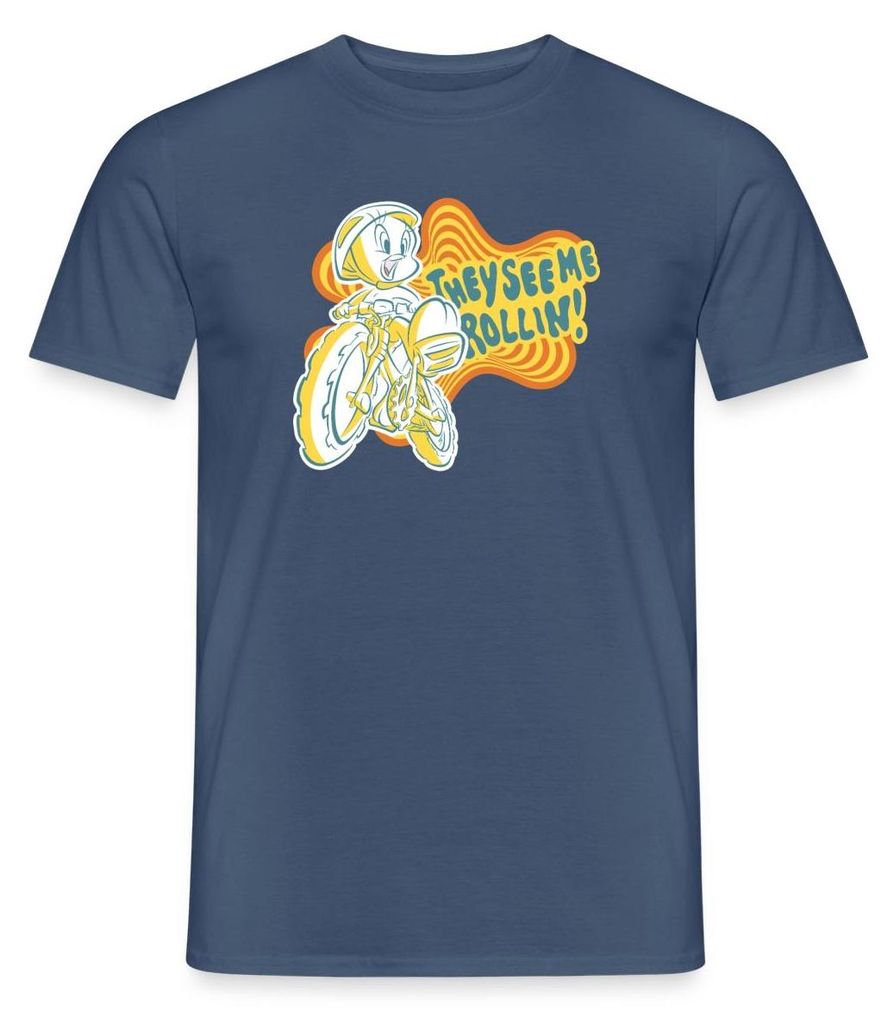 Spreadshirt Looney Tunes They See Me Rollin' Tweety Fahrrad Männer T-Shirt, 4XL, Dunkles Denimblau
