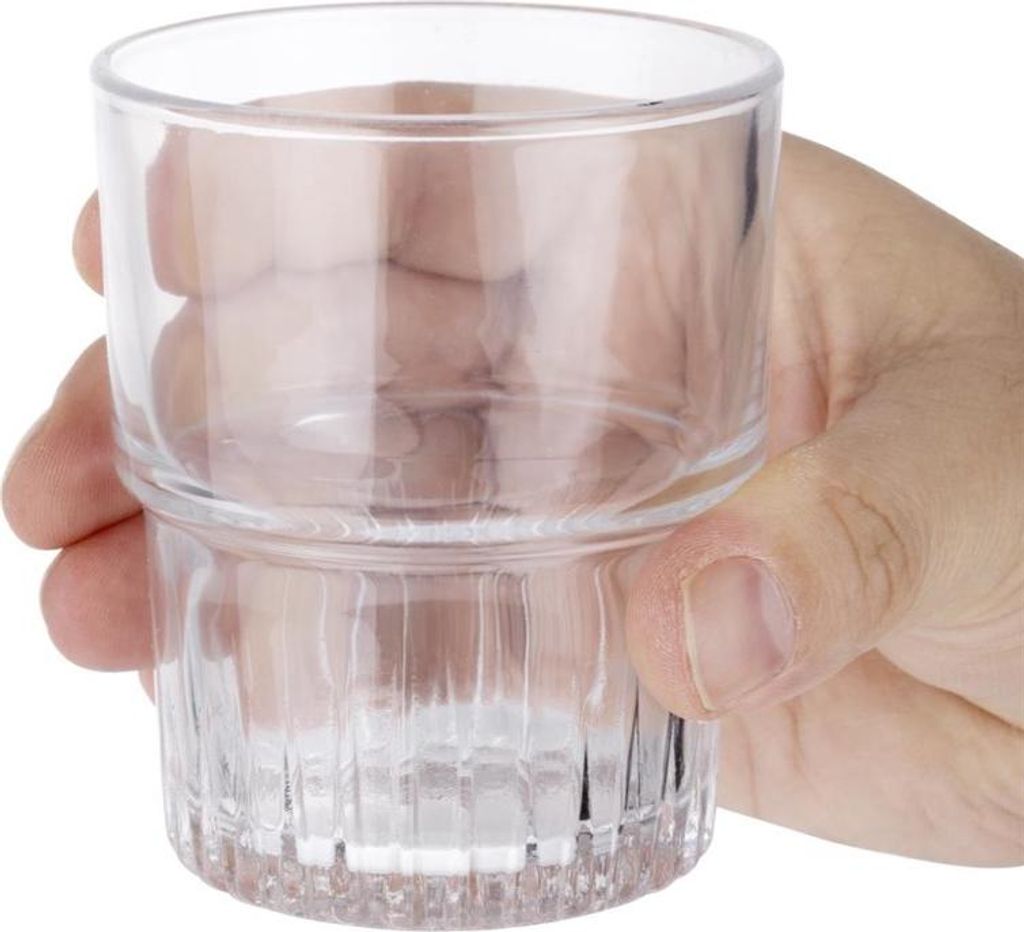 Foodesign Set 6 Calici Impilabili in Vetro Trasparente, per acqua o vino, Decorati con Linee Verticali, Collezione Geo, capacità 250 ml, L 8 x 12 H