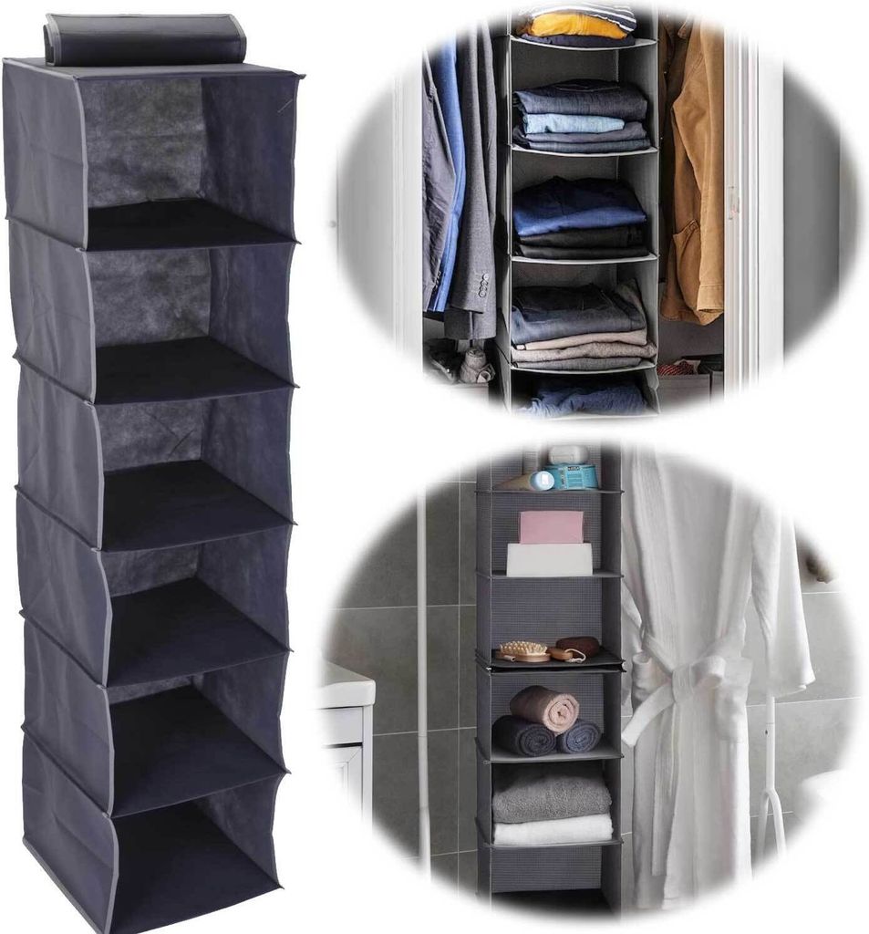 LS-LebenStil Hänge-Organizer 6 Fächer Hängeregal Schuhregal 120x30x30cm Hängeaufbewahrung Utensilo Schuhorganizer faltbar Kleiderschrank-Organizer