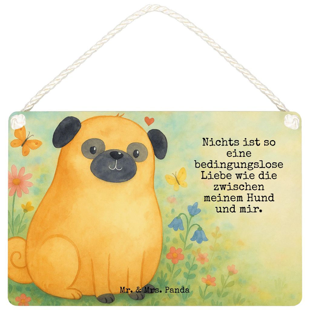Mr. & Mrs. Panda Schild Mops Design DIN A6 - Weiß - Geschenk, holzbild, wandtafel, Knuffig, Hund, Türschild, Liebe, Sprüche, Pure, Holzschild, W...