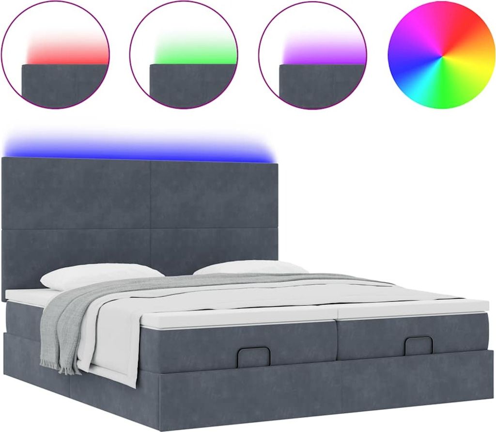 Ottoman-Bett mit Matratzen & LEDs Dunkelgrau 160x200 cm Samt