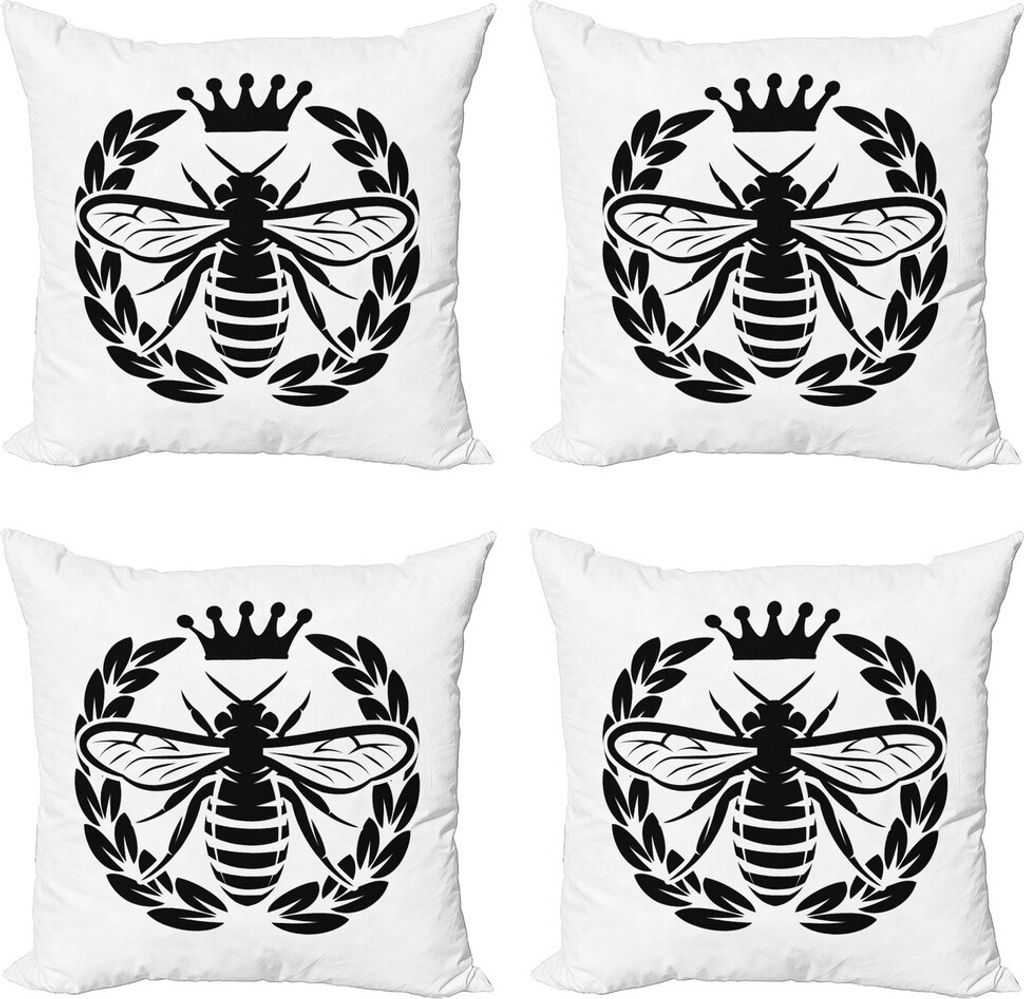 ABAKUHAUS Bienenkönigin Kissenbezug Set (4 Stück), monochrome Kranz, Moderner Doppelseitiger Digitaldruck, 45 cm x 45 cm, Schwarz-Weiss