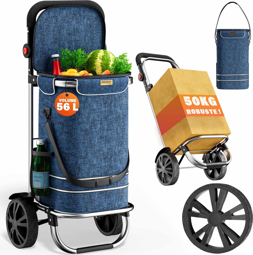 MONZANA® Chariot de courses bleu 56 litres 3en1 pliable Image du produit 