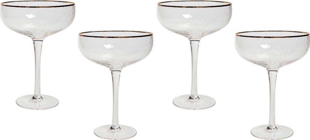 BELIANI Champagnerschalen 4er Set Transparent mit Goldrand Gehämmertes Design 450 ml 45 cl Fassungsvermögen Mundgeblasen Champagnergläser Sektsc...
