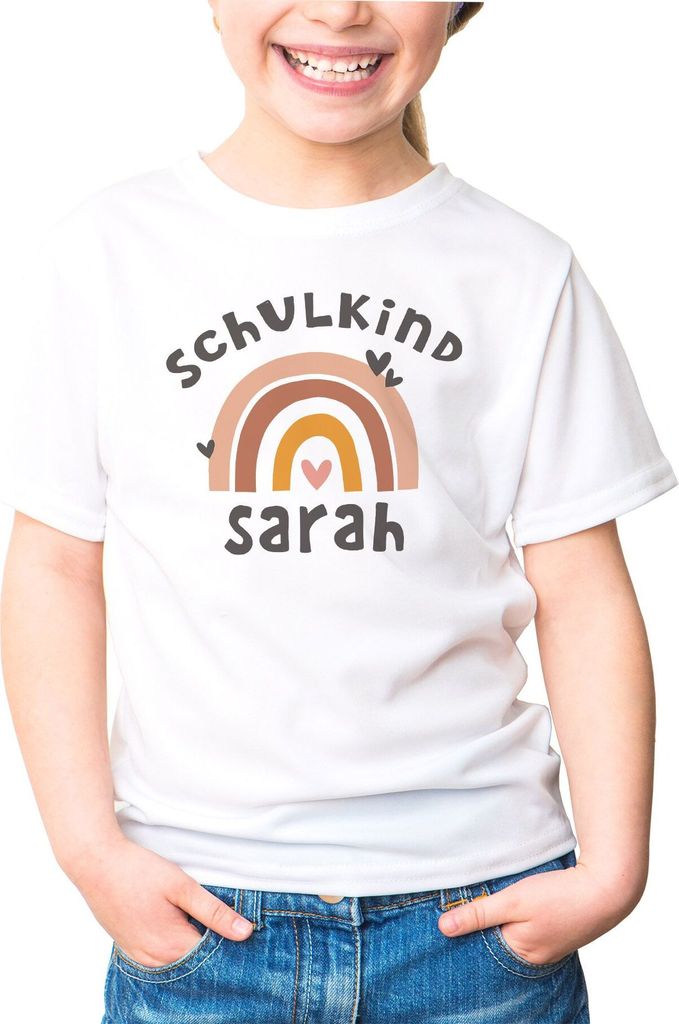 Kinder Mädchen T-Shirt Einschulung mit Namen Regenbogen Produktbild 