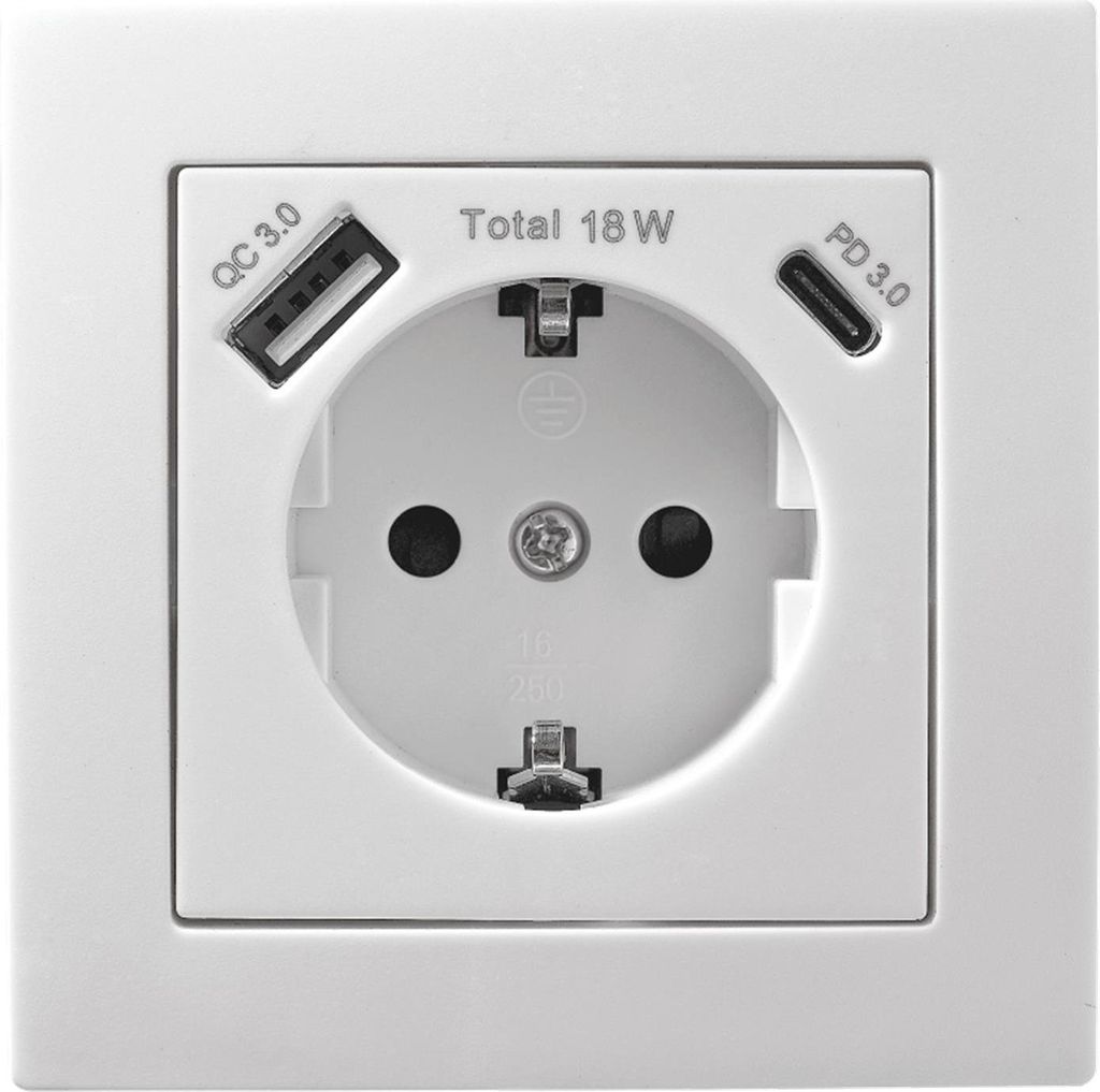 Schutzkontakt-Steckdose McPower Flair 1x USB-C 18W PD 1x Produktbild 