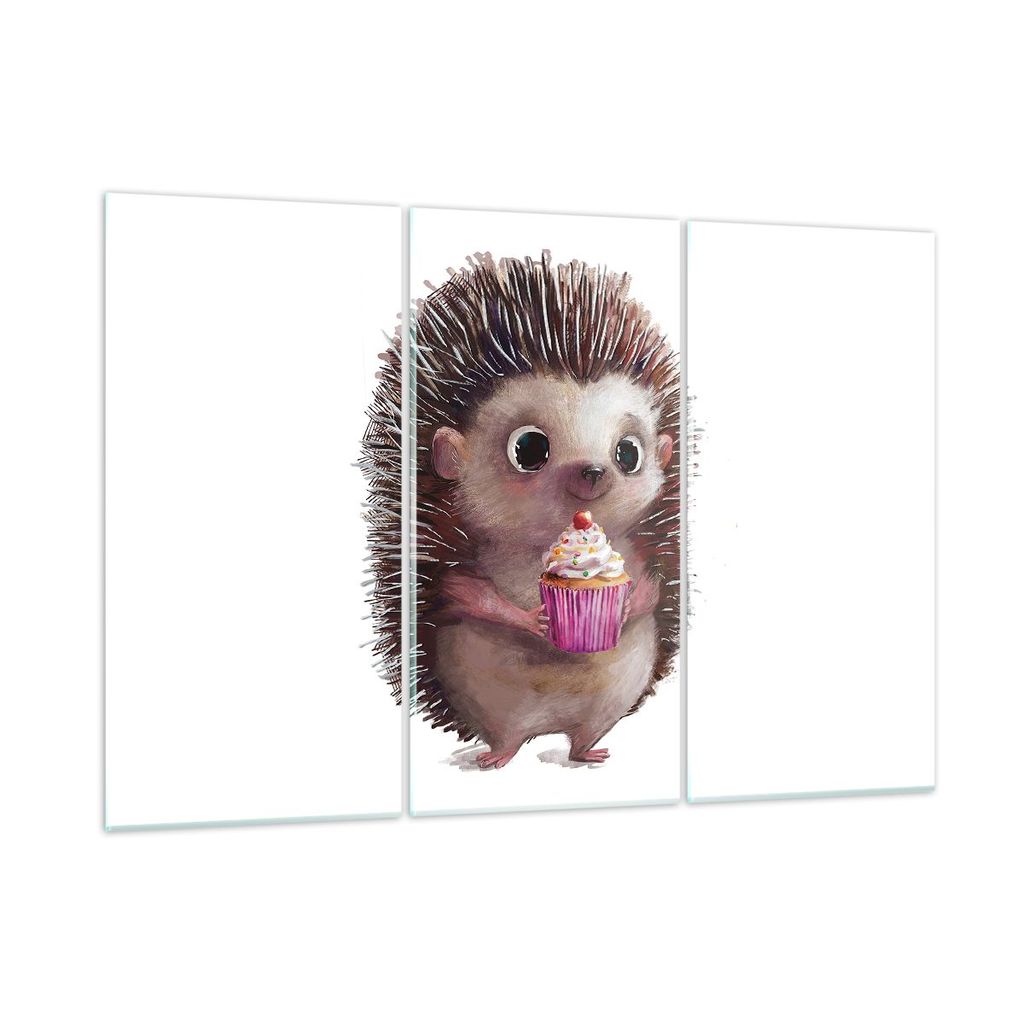 Bilder auf glas - 3 Teile - Igel Cupcake Kinder - 165x110cm - Glasbilder - Wandbilder - Bilder - zum Aufhängen bereit - Wanddekoration aus Glas - ...