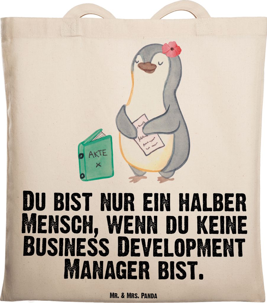 Mr. & Mrs. Panda Jutebeutel Business Development Manager Herz - Transparent - Geschenk, Shopping Tasche, Laptoptasche, Schultasche, Tote Bag