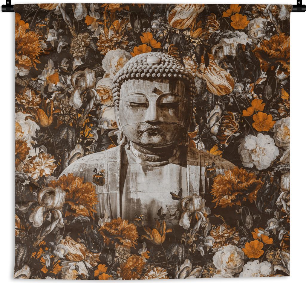 MuchoWow Wandteppich Wandbehang Buddha - Steine - Orange 150x150 cm Tapisserie Dekoration Wandtuch - Wohnaccessoires - Modernes