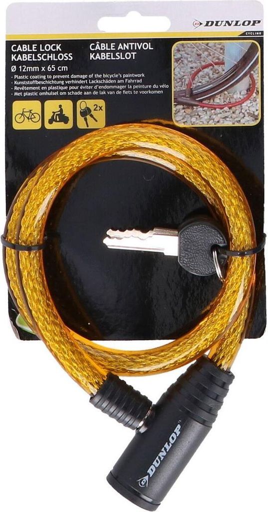 Dunlop Spiralschlüssel Fahrradschließe 1.2X65cm - Gelb Produktbild 