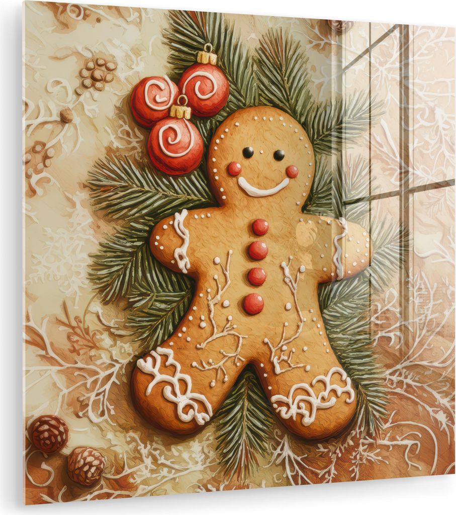 MuchoWow Glasbilder - Bilder auf Wandbild - Foto auf Glas Weihnachten - Plätzchen - Puppe - Spekulatius 90x90 cm Wanddekoration aus Glas - Acrylgl...