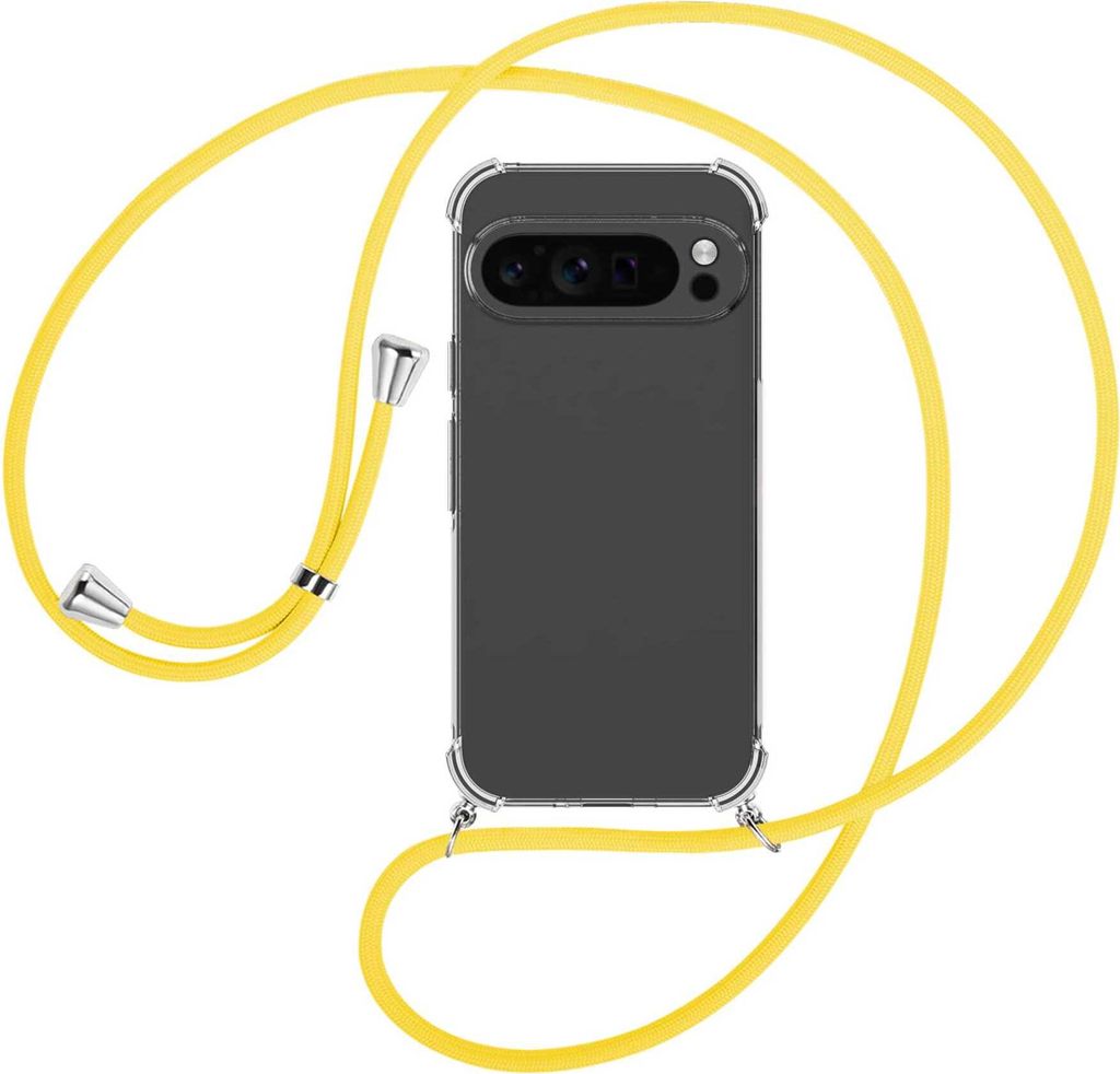 Handykette Backcover-Schutzhülle mit Band (Metall silberfarben) für Google Pixel 9 Pro - gelb