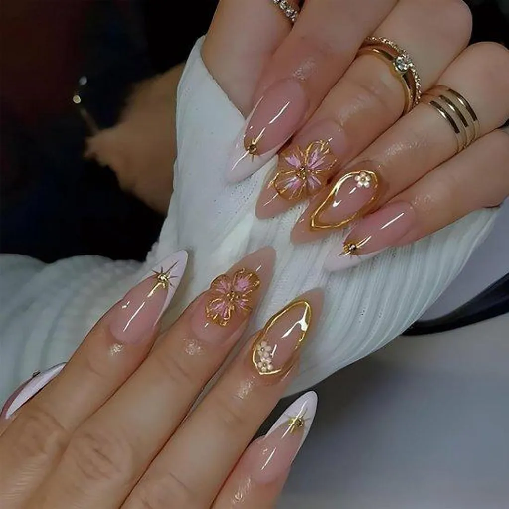 Faux ongles forme amande dorés - Boîte de 24 ongles artificiels moyens
