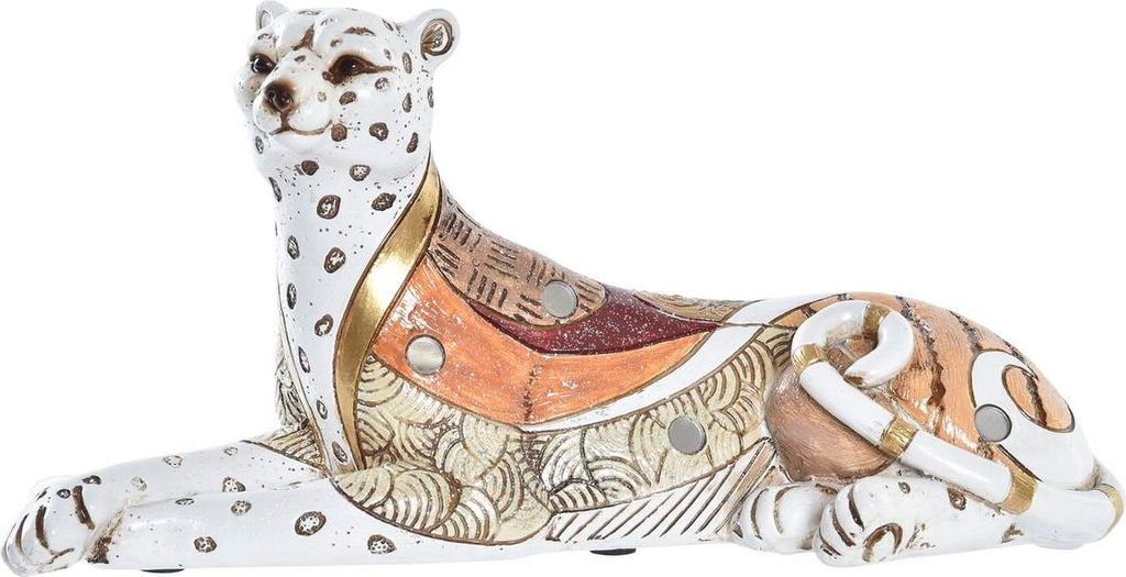 Deko-Figur DKD Home Decor Weiß Orange Leopard Kolonial 24 x 10 x 12 cm