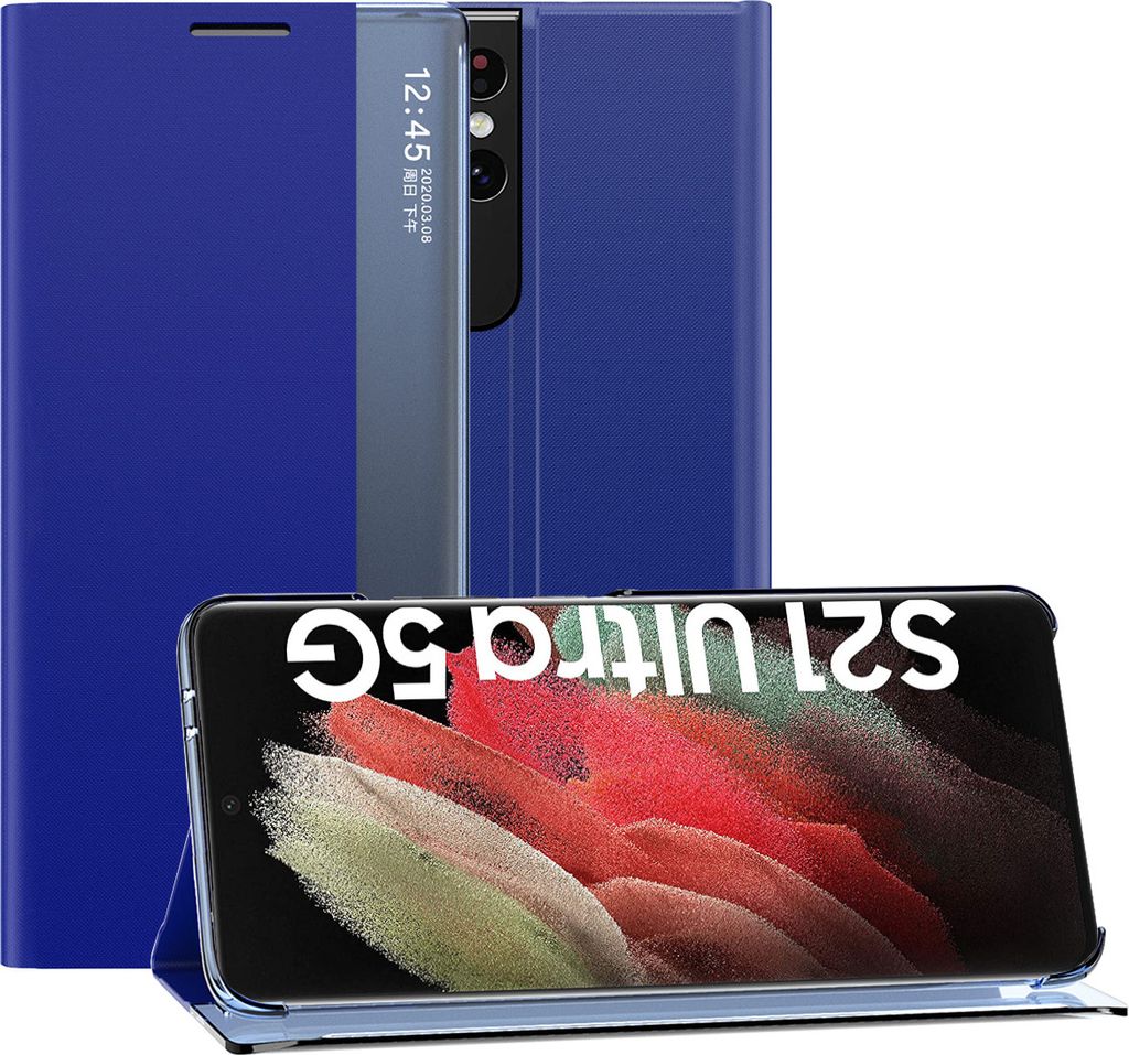 Samsung Galaxy S21 Ultra 5G Hülle, LaimTop Slim Flip Leder Smart View Window Klappetui Schutzhülle mit Standfunktion für Samsung Galaxy S21 Ultr...