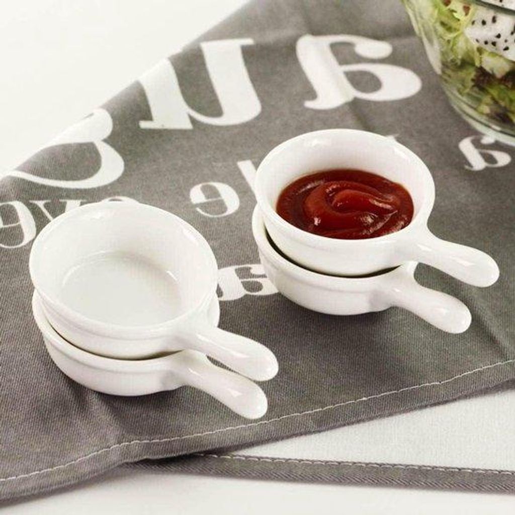 Keramische mini ramekins mit Griff, 6 Stück, weiß