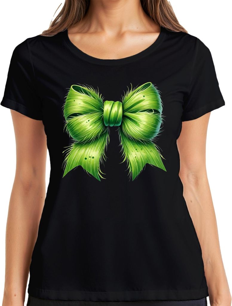 Grüne Schleife Weihnachtsdeko Geschenk Haaraccessoire Vintage Damen T-Shirt, Schwarz, XXL