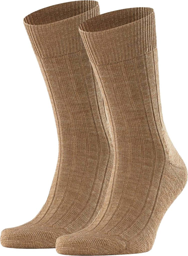 FALKE Herren Socken 2er Pack - Teppich im Schuh, Wolle, Unifarben Braun 41-42